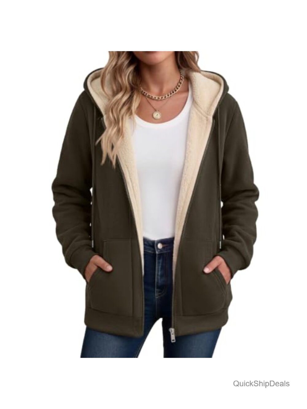 Zeagoo Women Sherpa Fleece Jacket Zip Up Thick Warm Hoodie Fall Winter Coat